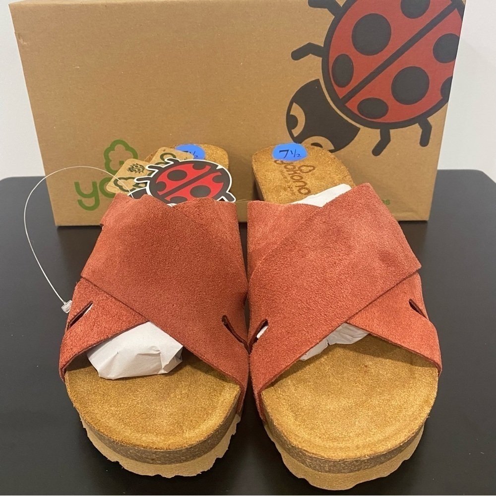 YOKONO Women’s Canela Suede Cross Band Padded Wedge Sandals Brick Size 7.5